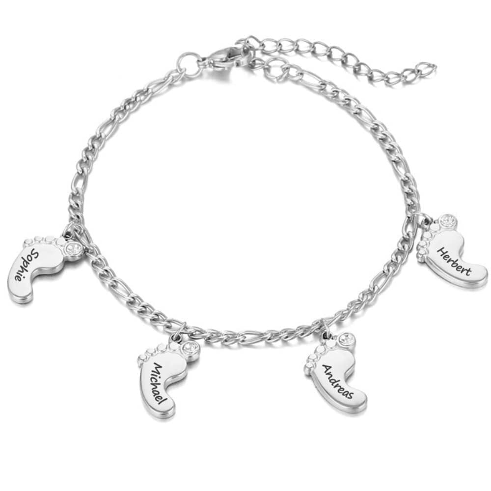 Bracciale Personalizzato Piedini con Nomi Incisi Oro Argento