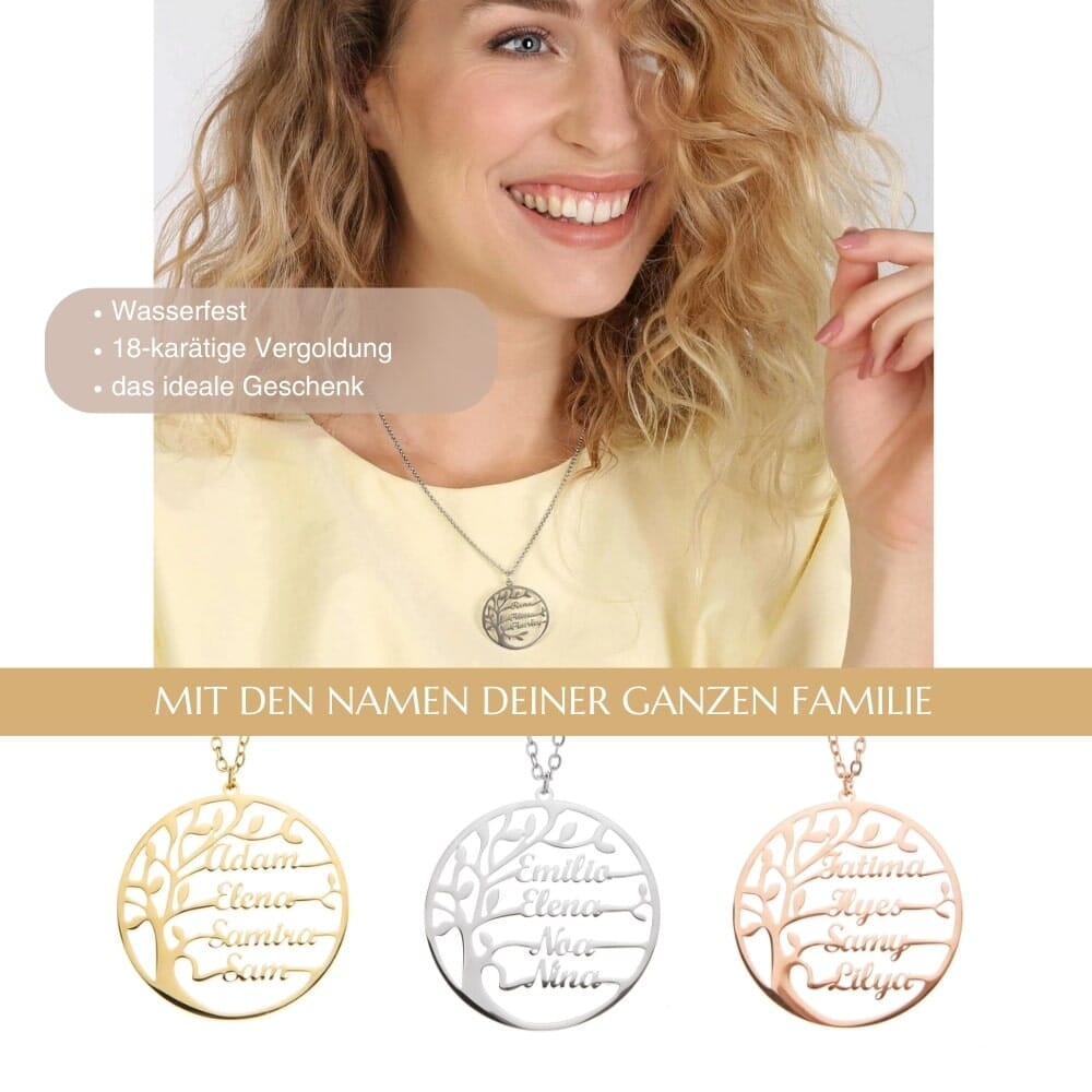 collana albero della vita personalizzata con nomi in acciaio