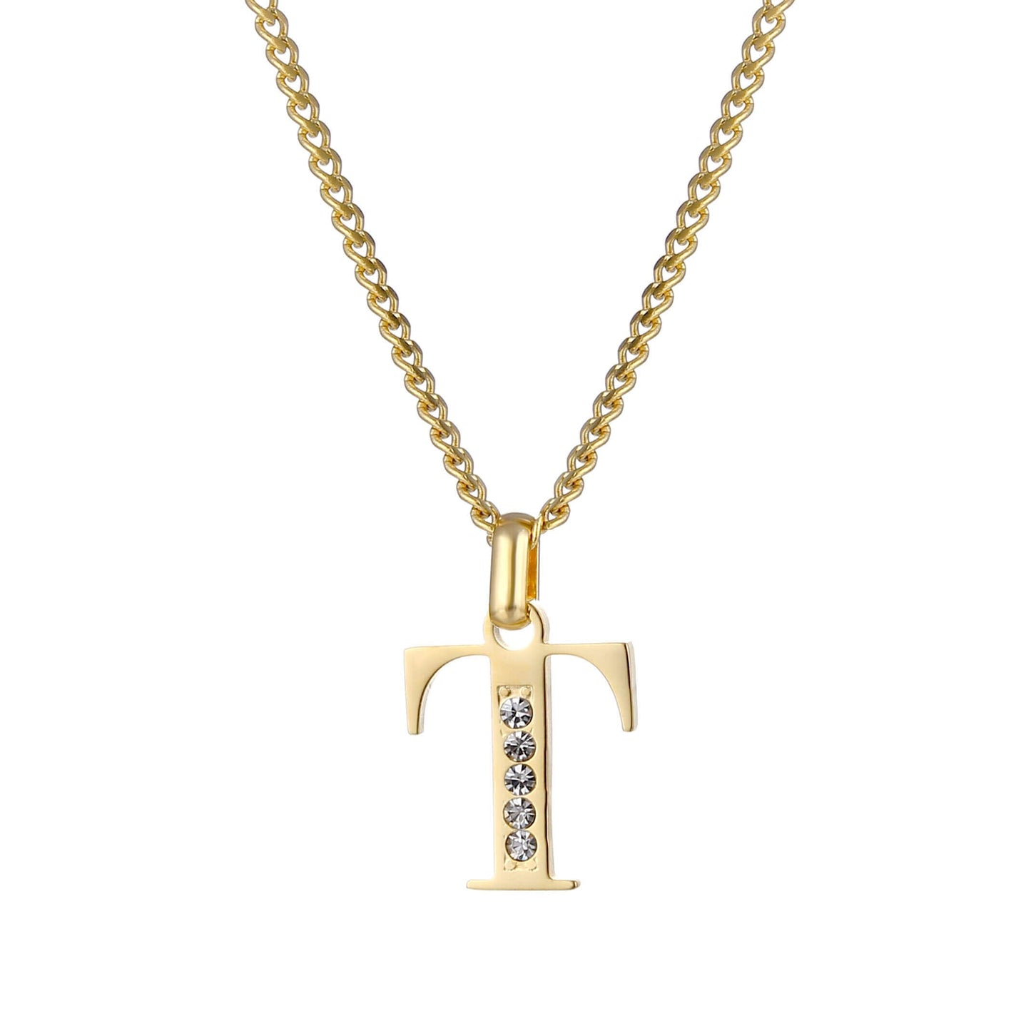 Collana con Iniziale in Acciaio Dorato con Zirconi