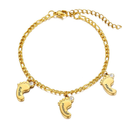 Bracciale Personalizzato Piedini con Nomi Incisi Oro Argento