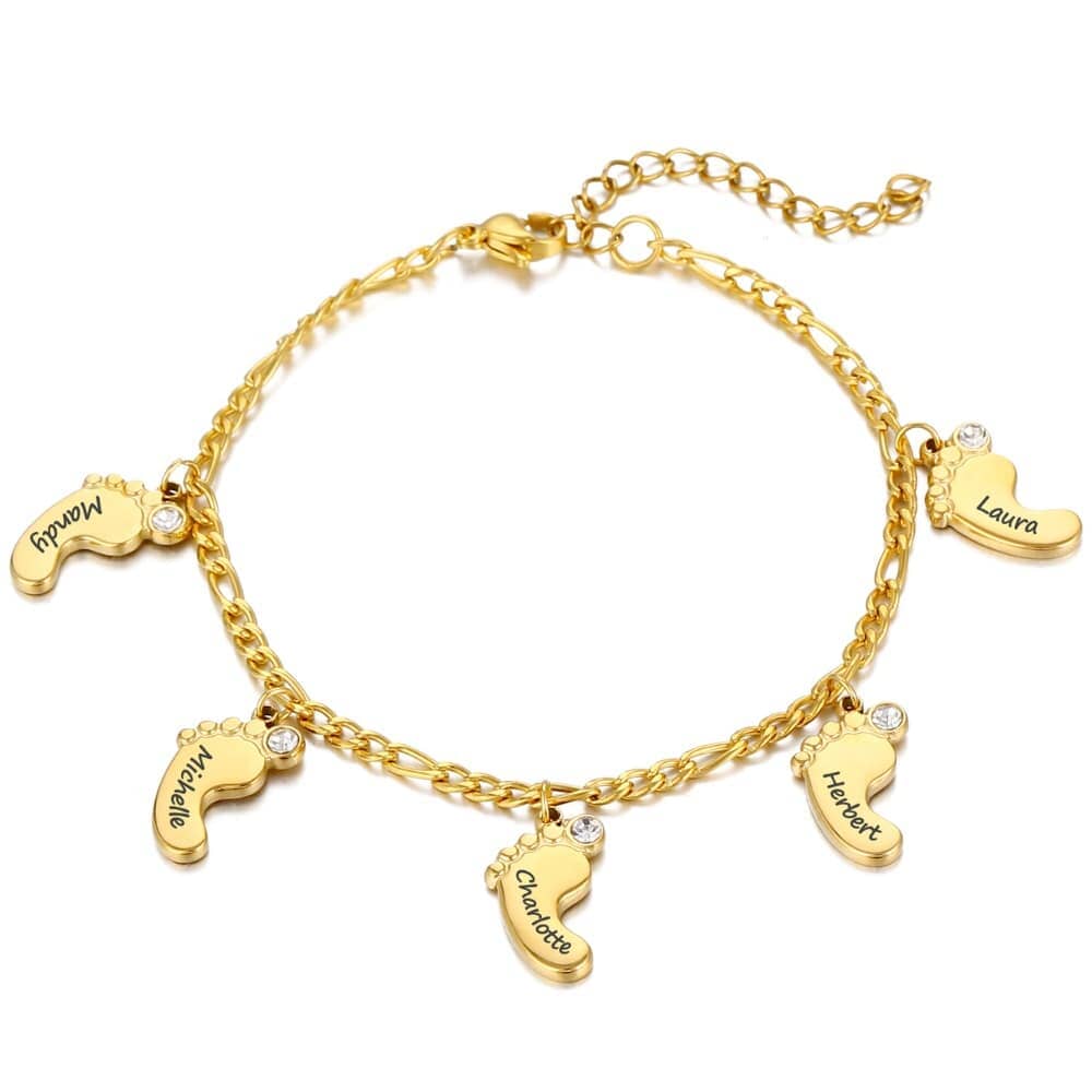 Bracciale Personalizzato Piedini con Nomi Incisi Oro Argento