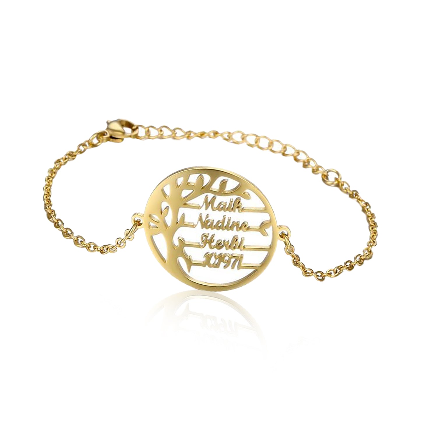bracciale albero della vita in acciaio con nomi incisi