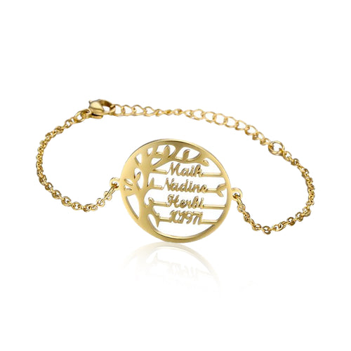 Bracciale Albero della Vita con Nomi Incisi in Acciaio