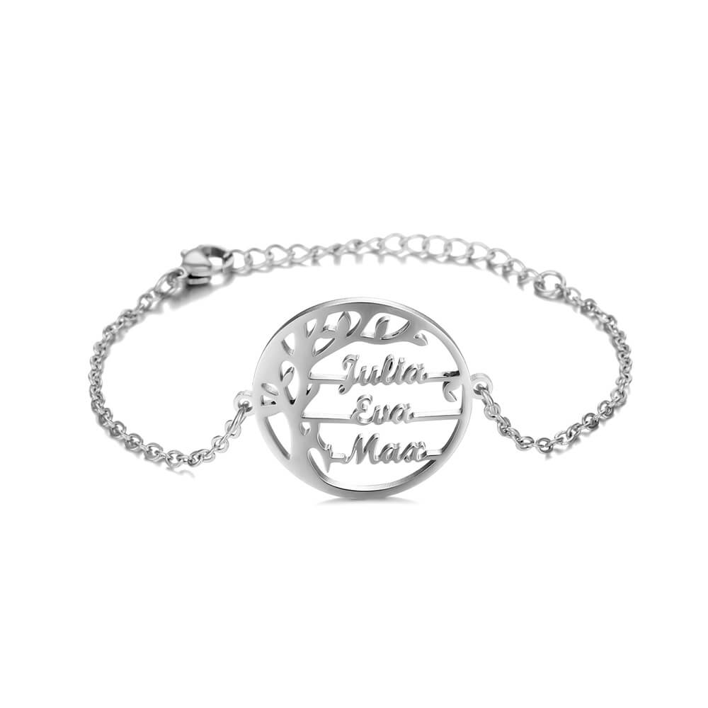 bracciale albero della vita in acciaio con nomi incisi