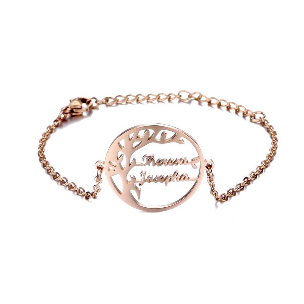 bracciale albero della vita in acciaio con nomi incisi