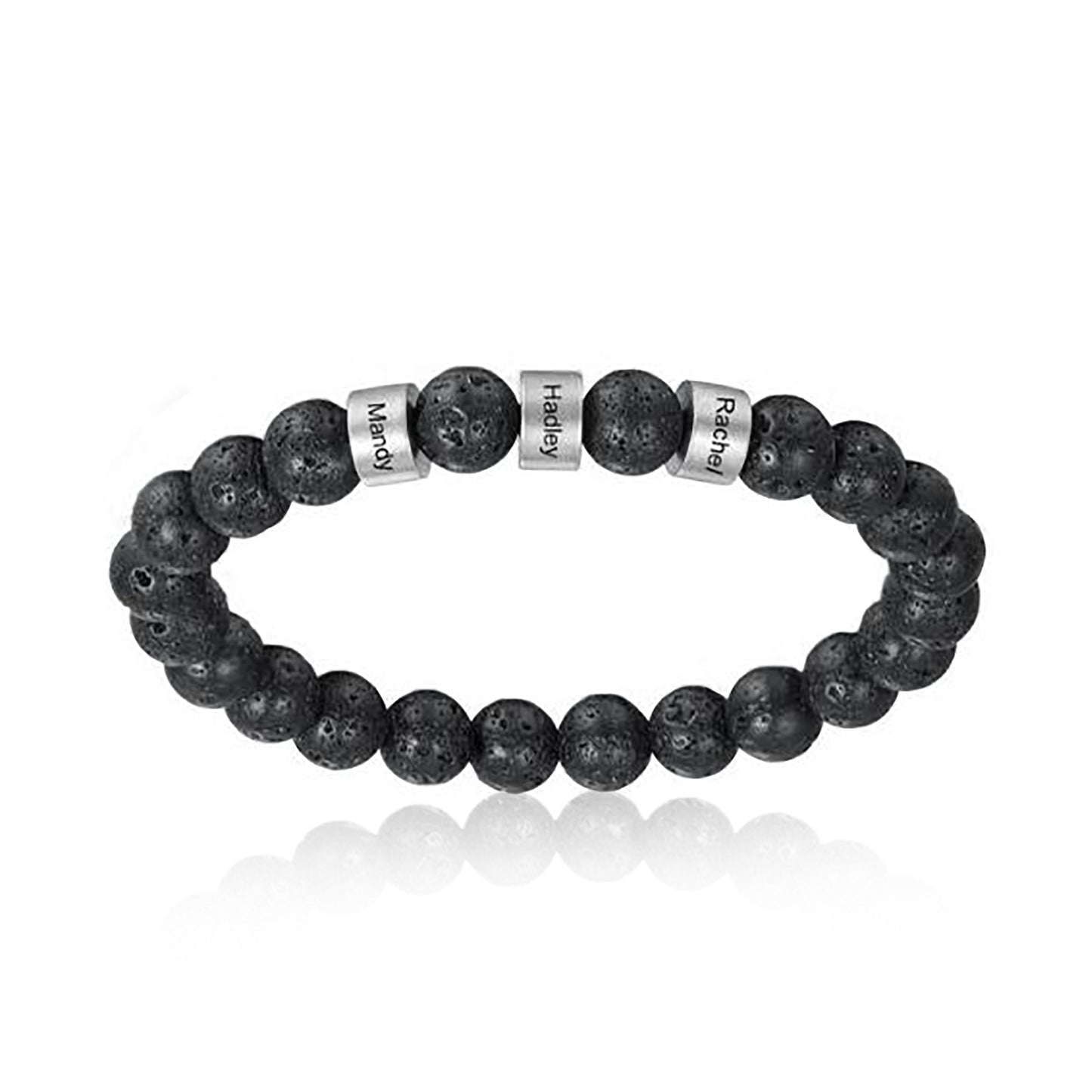 bracciale personalizzato con nomi in acciaio e pietre naturali