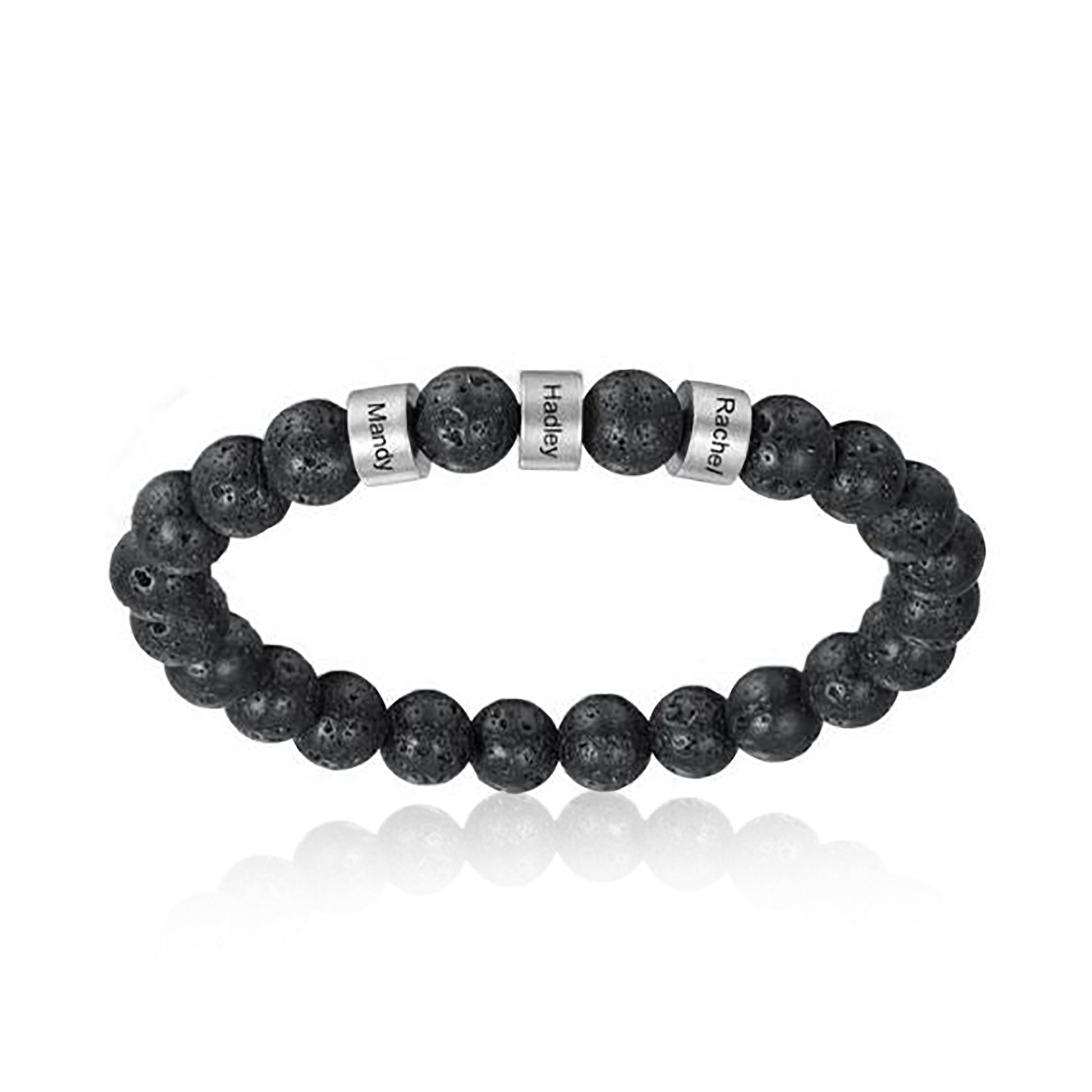 bracciale personalizzato con nomi in acciaio e pietre naturali