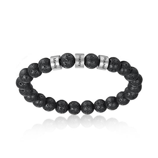 bracciale personalizzato con nomi in acciaio e pietre naturali
