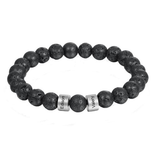bracciale personalizzato con nomi in acciaio e pietre naturali