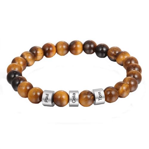 bracciale personalizzato con nomi in acciaio e pietre naturali
