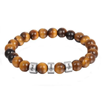 bracciale personalizzato con nomi in acciaio e pietre naturali