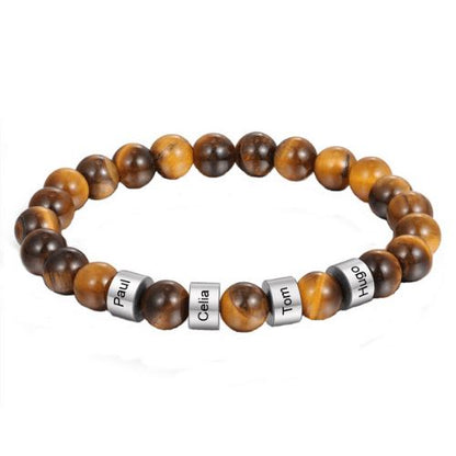 bracciale personalizzato con nomi in acciaio e pietre naturali