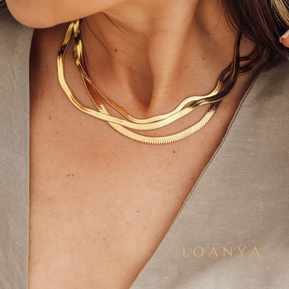 Collana Herringbone Larga 5mm Placcata Oro 18K