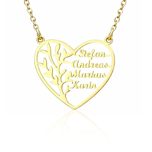 Collana Albero della Vita con Nomi incisi in Acciaio Placcato Oro, Oro Rosa o Color Argento