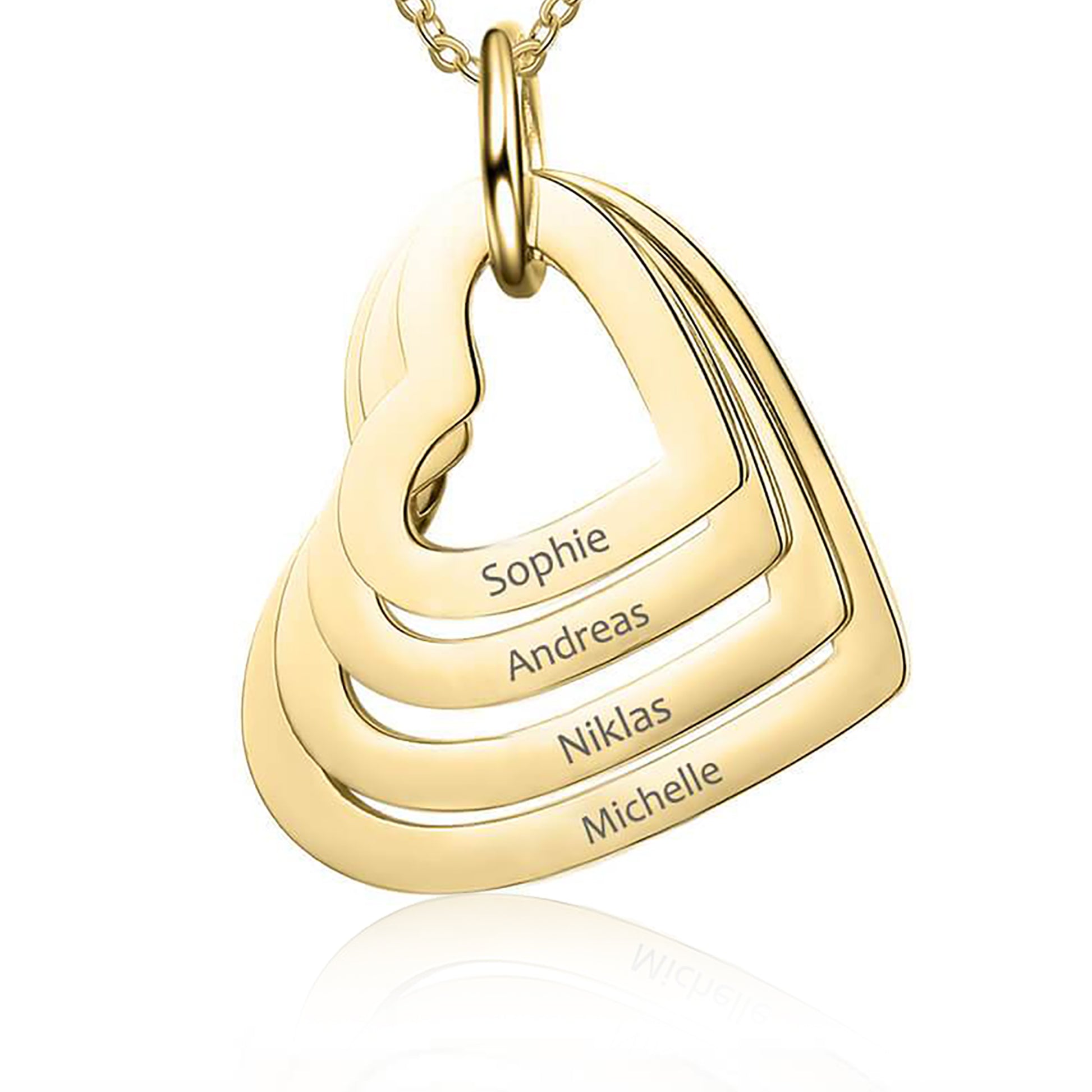 collana personalizzata con nomi su cuori in acciaio