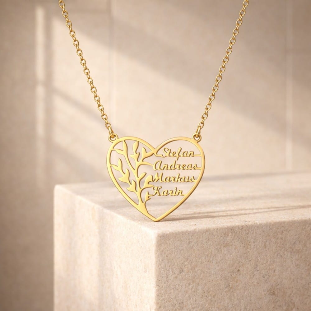 Collana Albero della Vita con Nomi incisi in Argento, Oro, Oro Rosa