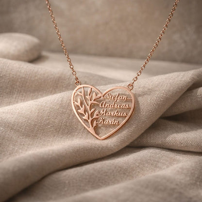 Collana Albero della Vita con Nomi incisi in Argento, Oro, Oro Rosa