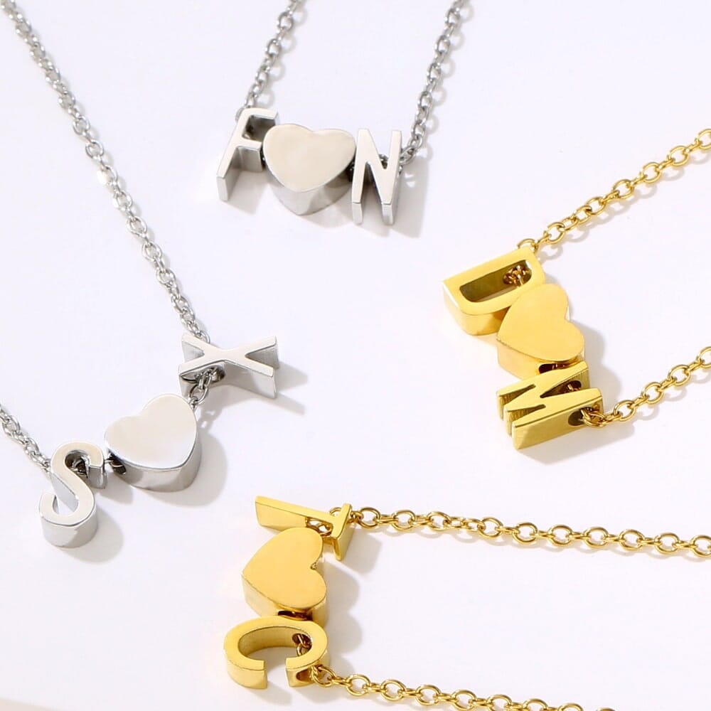 Collana con Iniziali e Cuore Personalizzata Oro Argento