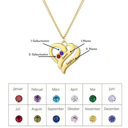 Collana Personalizzata Cuori con Nomi e Pietre Nascita