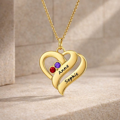 Collana Personalizzata Cuori con Nomi e Pietre Nascita