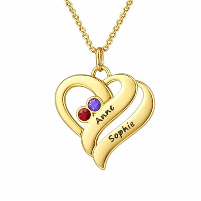 Collana Personalizzata Cuori con Nomi e Pietre Nascita