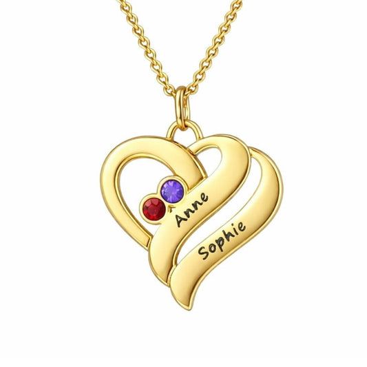 Collana Personalizzata Cuori con Nomi e Pietre Nascita