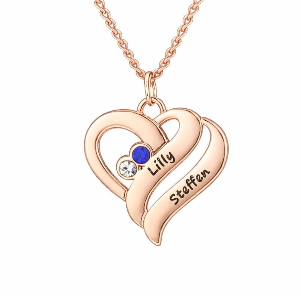 Collana Personalizzata Cuori con Nomi e Pietre Nascita