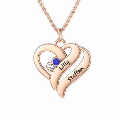 Collana Personalizzata Cuori con Nomi e Pietre Nascita
