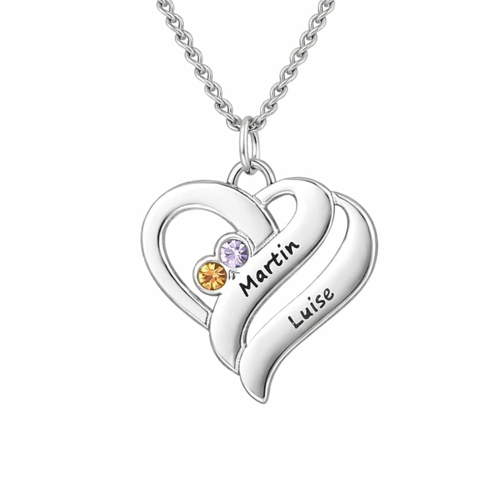 Collana Personalizzata Cuori con Nomi e Pietre Nascita
