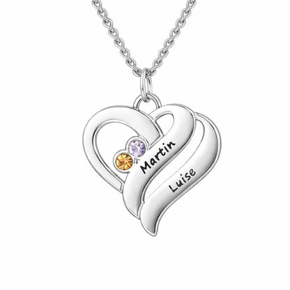 Collana Personalizzata Cuori con Nomi e Pietre Nascita
