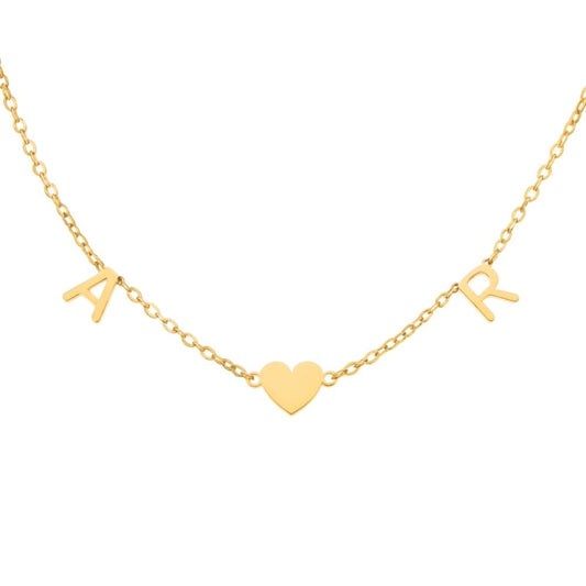 Collana con Iniziali e Cuore Acciaio Inox
