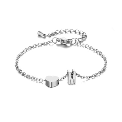 Bracciale Personalizzato con Iniziale e Cuore in Acciaio
