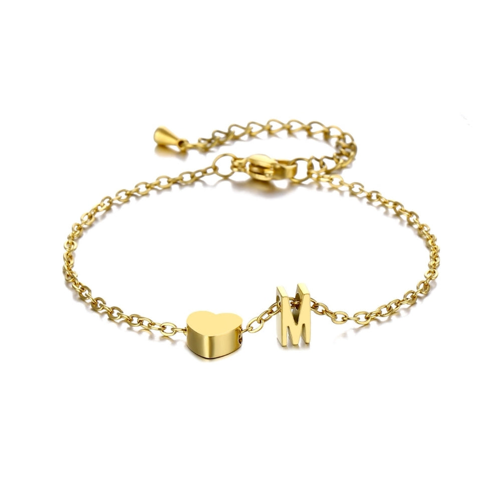 Bracciale Personalizzato con Iniziale e Cuore in Acciaio