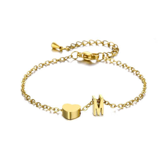 Bracciale Personalizzato con Iniziale e Cuore in Acciaio