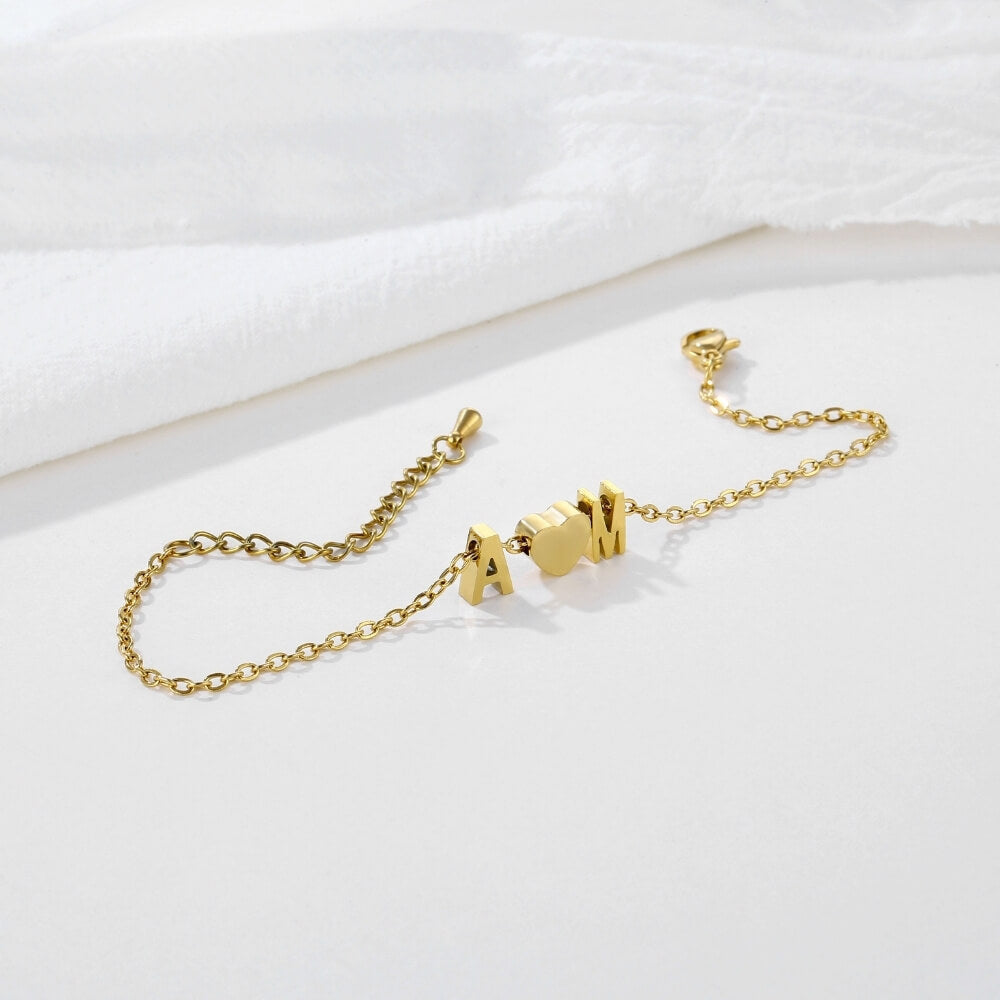 Bracciale Personalizzato con Iniziali e Cuore Acciaio Inox
