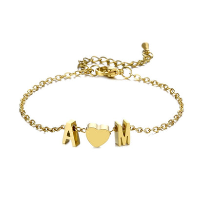 Bracciale Personalizzato con Iniziali e Cuore Acciaio Inox