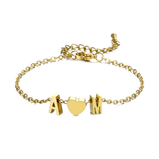 Bracciale Personalizzato con Iniziali e Cuore Acciaio Inox