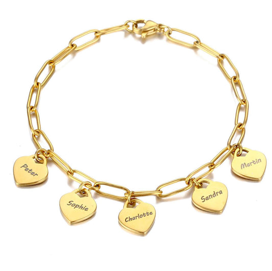Bracciale Personalizzato con Cuori Incisi in Acciaio