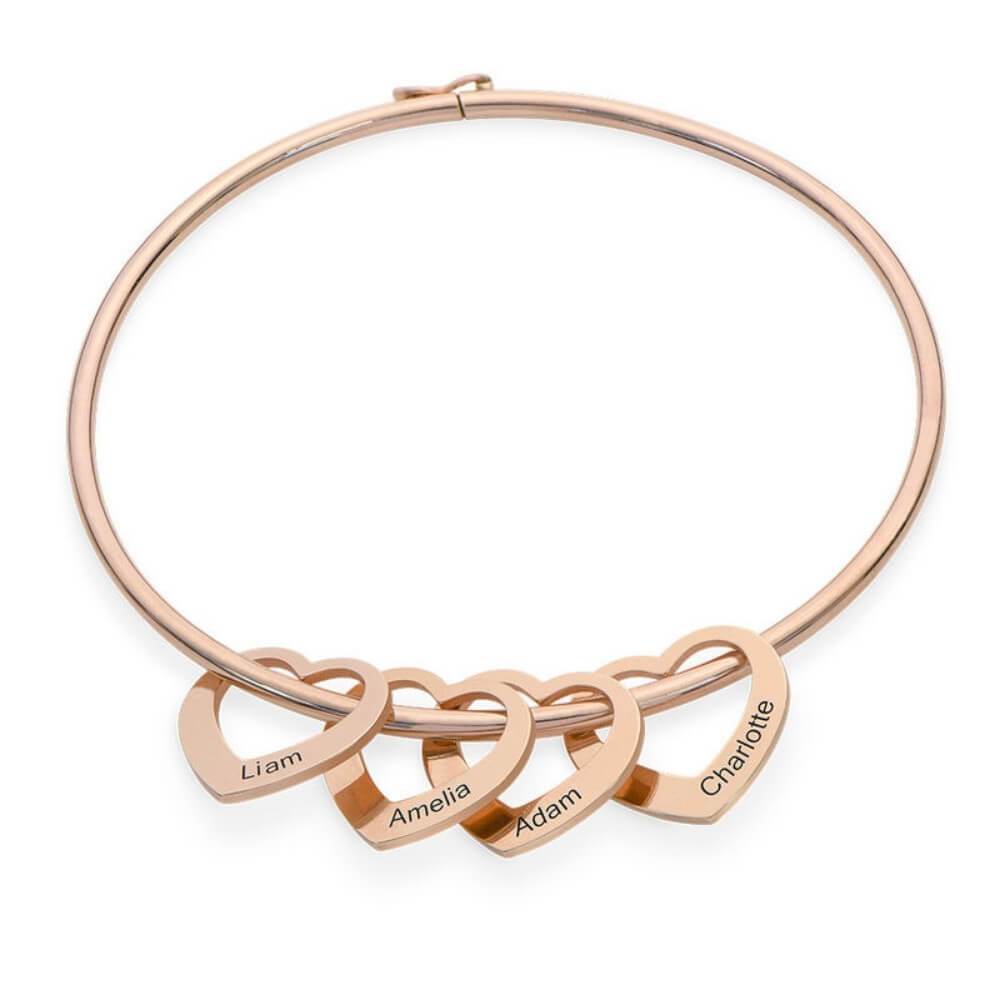 Bracciale Personalizzato con Cuori Incisi in Acciaio