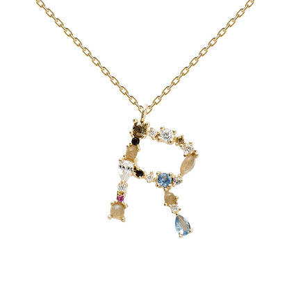 Collana con Iniziale Personalizzata in Argento Placcato Oro