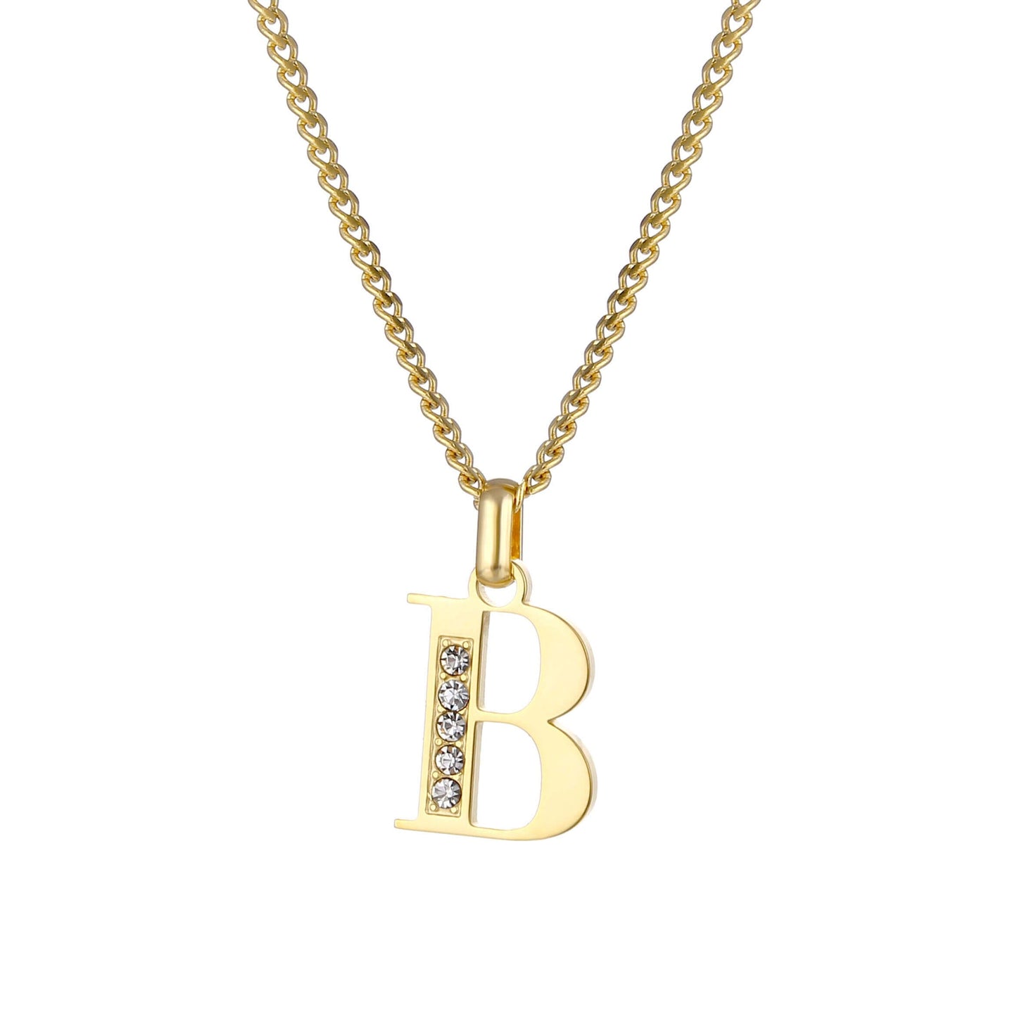 Collana con Iniziale in Acciaio Dorato con Zirconi