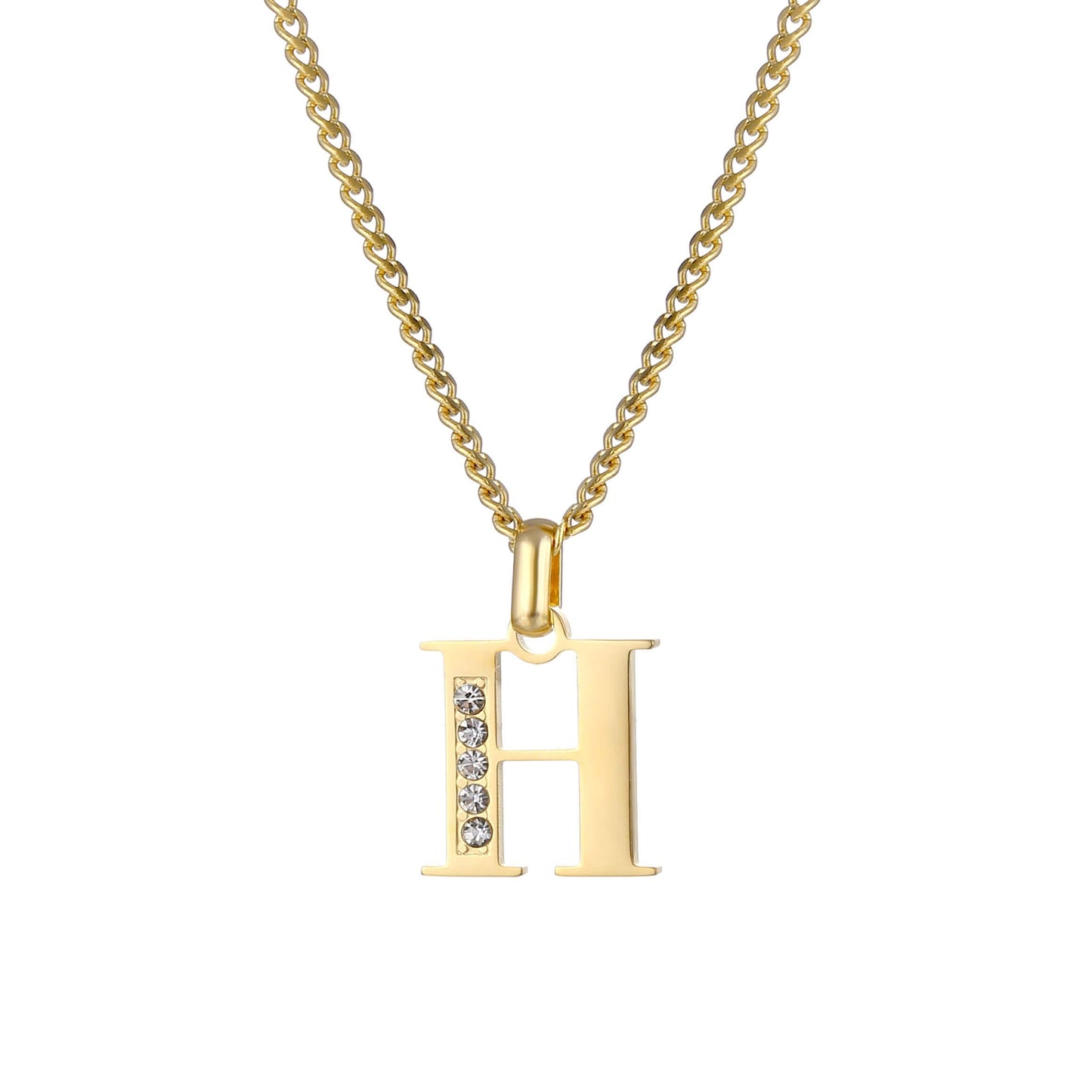 Collana con Iniziale in Acciaio Dorato con Zirconi