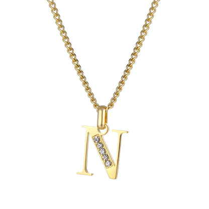 Collana con Iniziale in Acciaio Dorato con Zirconi