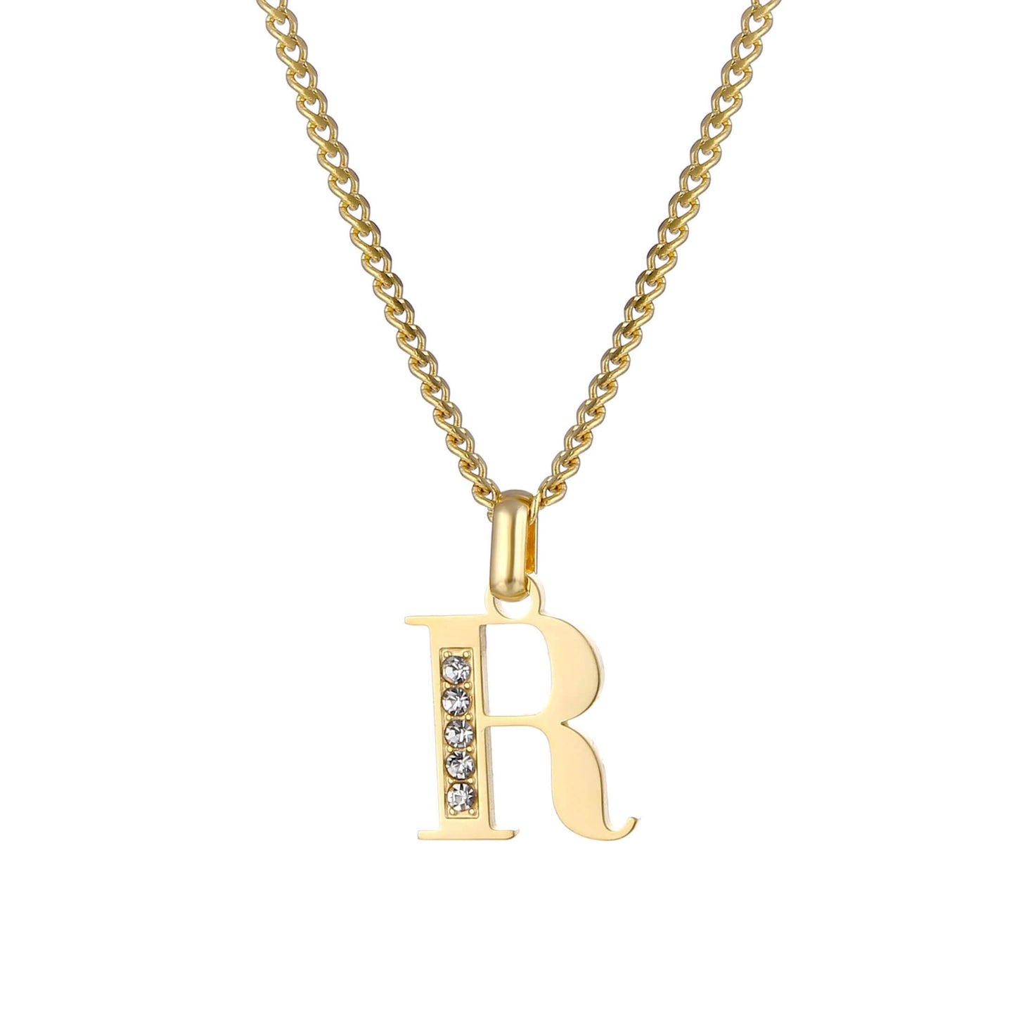 Collana con Iniziale in Acciaio Dorato con Zirconi