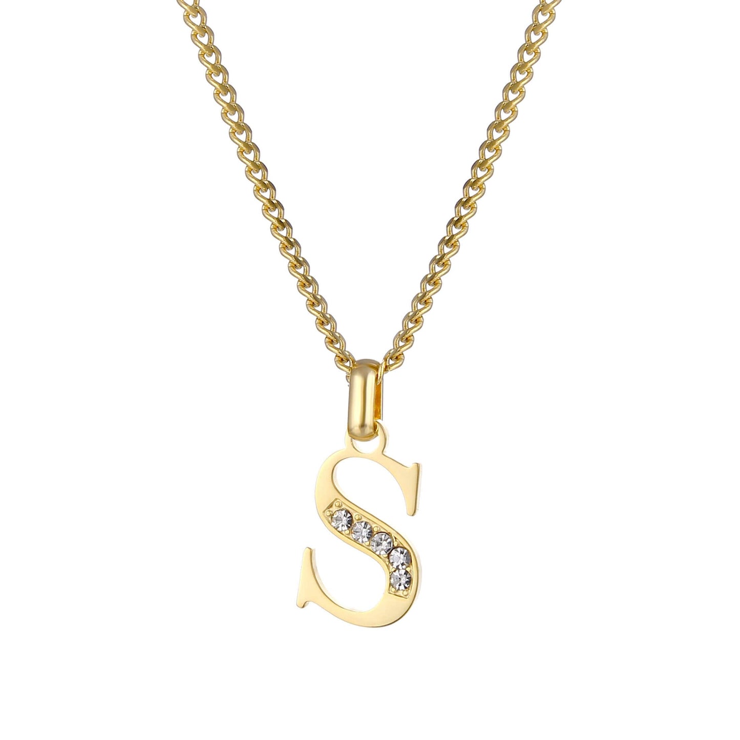Collana con Iniziale in Acciaio Dorato con Zirconi