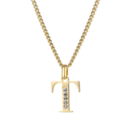 Collana con Iniziale in Acciaio Dorato con Zirconi