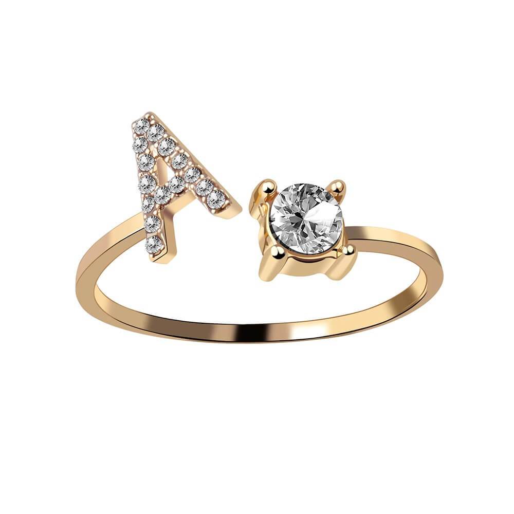 Anello con Iniziale Zirconi Acciaio Placcato Oro