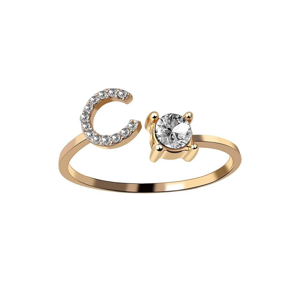 Anello con Iniziale Zirconi Acciaio Placcato Oro