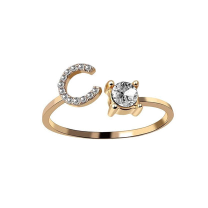 Anello con Iniziale Zirconi Acciaio Placcato Oro