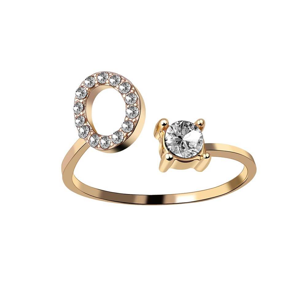 Anello con Iniziale Zirconi Acciaio Placcato Oro